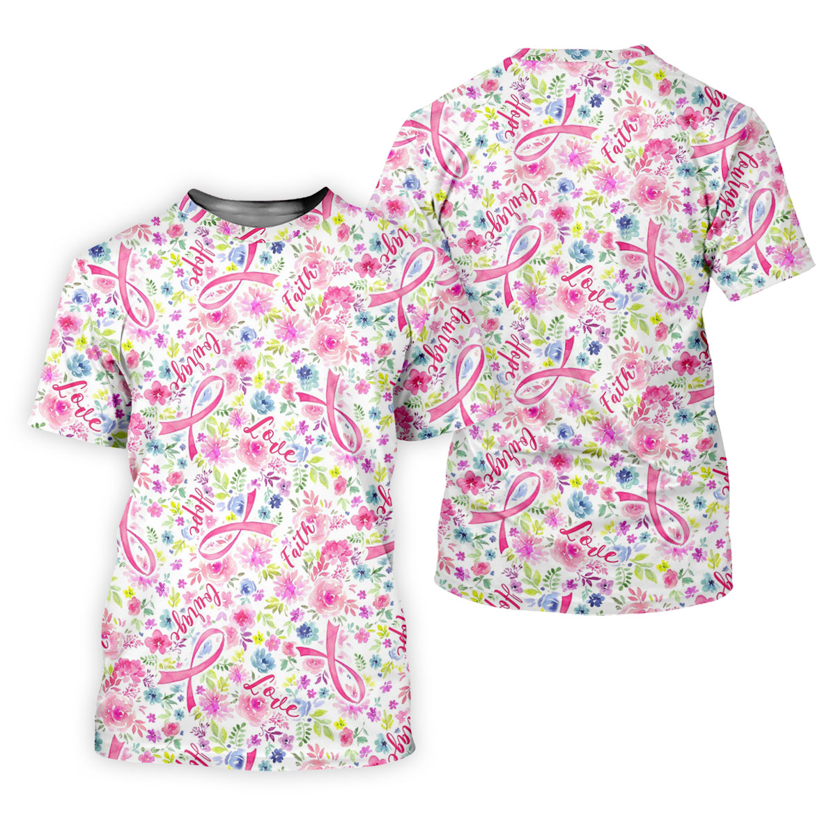 Faith Hope Love Floral Breast Cancer Polo Shirt, Golf Tops For Women, Printed Golf Shirt