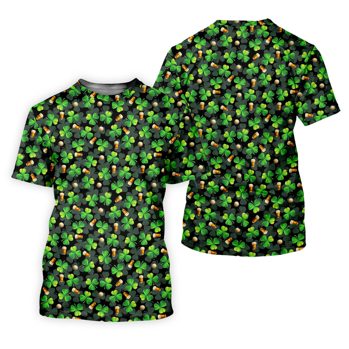 St Patrick's Day Beer Golf Ball Pattern Shamrock Golf Shirt, Polo Shirts For Men, Golf Shirts For Men