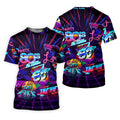 80s Retro Party Golf Shirt, Neon Synthwave Sunset Pattern, Golf Shirt For Women