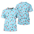 Light Blue Flamingo Pattern Golf Polo Shirt, Men's Golf Shirt, Golf Polo Shirts For Men