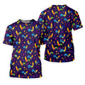 Retro Rooster Golf Shirt, Colorful Country Pattern Polo, Polo Shirts For Women
