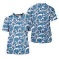 Blue Ocean Wave Pattern Golf Shirt, Women’s Golf Tops, Golf Shirts For Women, Printed Golf Shirt