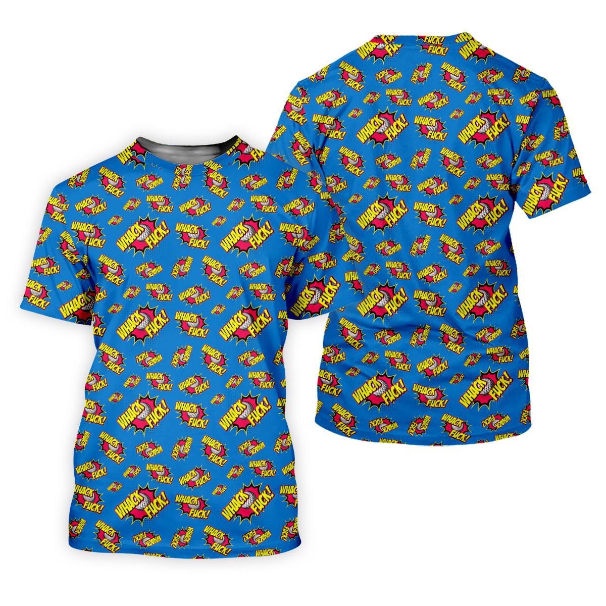 Whack F*ck Comic Golf Ball Pattern Golf Shirt, Men's Golf Shirt, Golf Apparel For Men