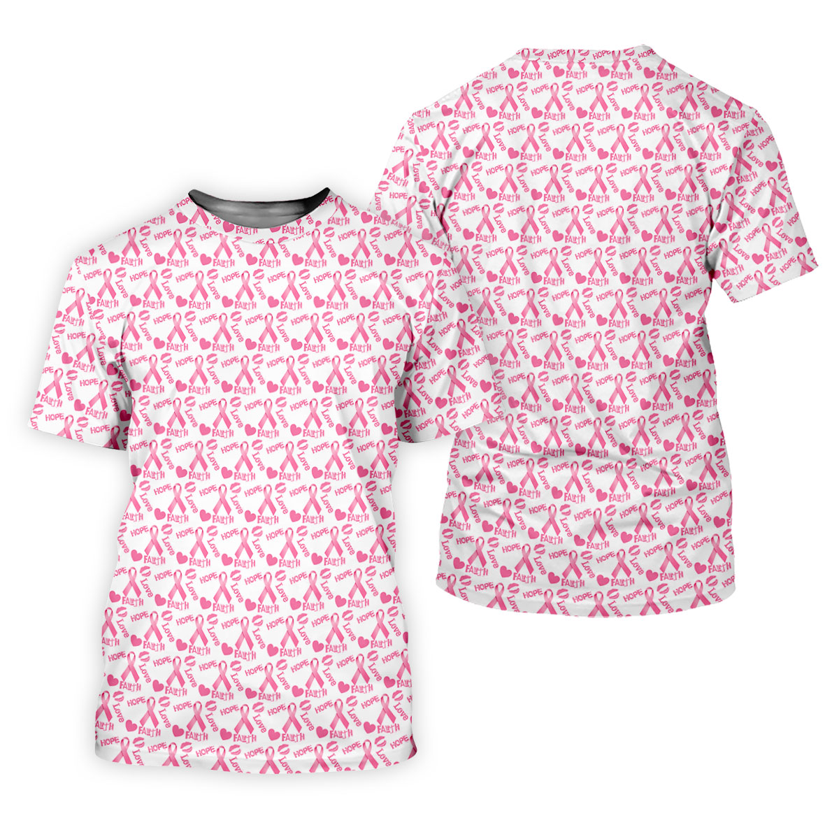 Hope Love Faith Pink Ribbon Breast Cancer Golf Shirt, Men's Golf Shirt, Mens Golf Apparel
