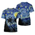Van Gogh Starry Night Tropical Palm Tree Golf Shirt, Mens Golf Polo, Printed Golf Shirts