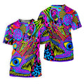 Neon Psychedelic Abstract Eye Pattern Golf Shirt, Women's Golf Tops, Women’s Golf Apparel, Performance Golf Shirt