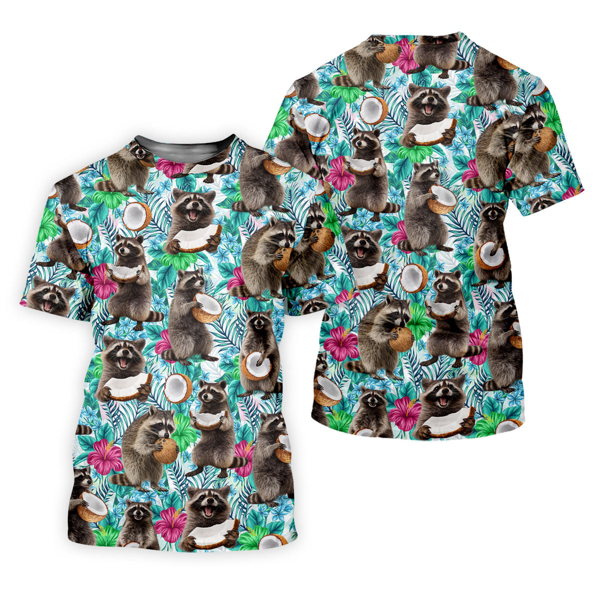 Funny Raccoons Enjoying Coconuts Design Hawaiian Golf Polo, Golf Tops For Women, Golfing Apparel