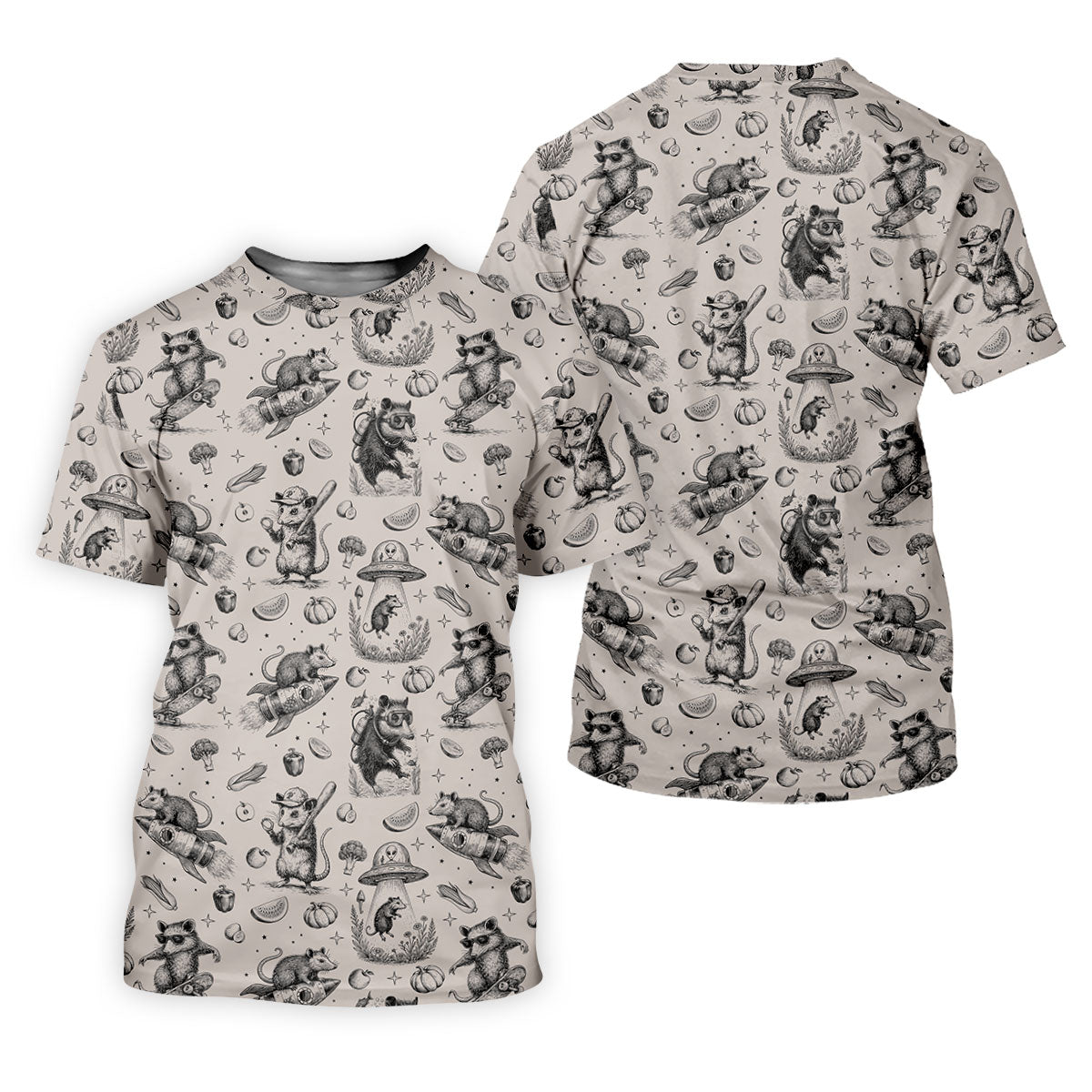 Mice and UFOs in a Fantasy Woodland Pattern Hawaiian Golf Polo, Golf Tops For Men, Golfing Apparel