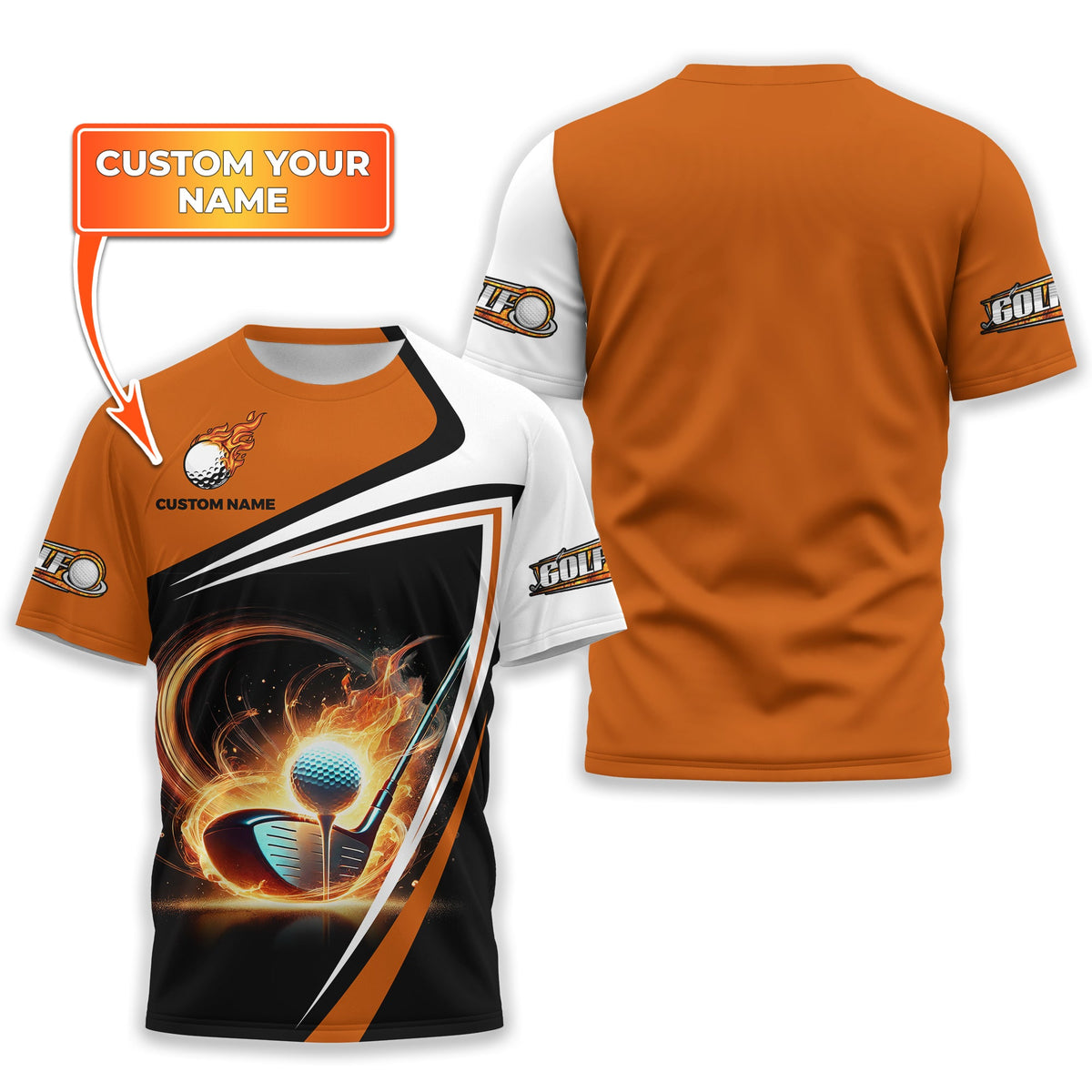 Golf Ball Fire Custom Name Men's Golf Polo Shirt, Golfing Apparel, Gift For Golfer