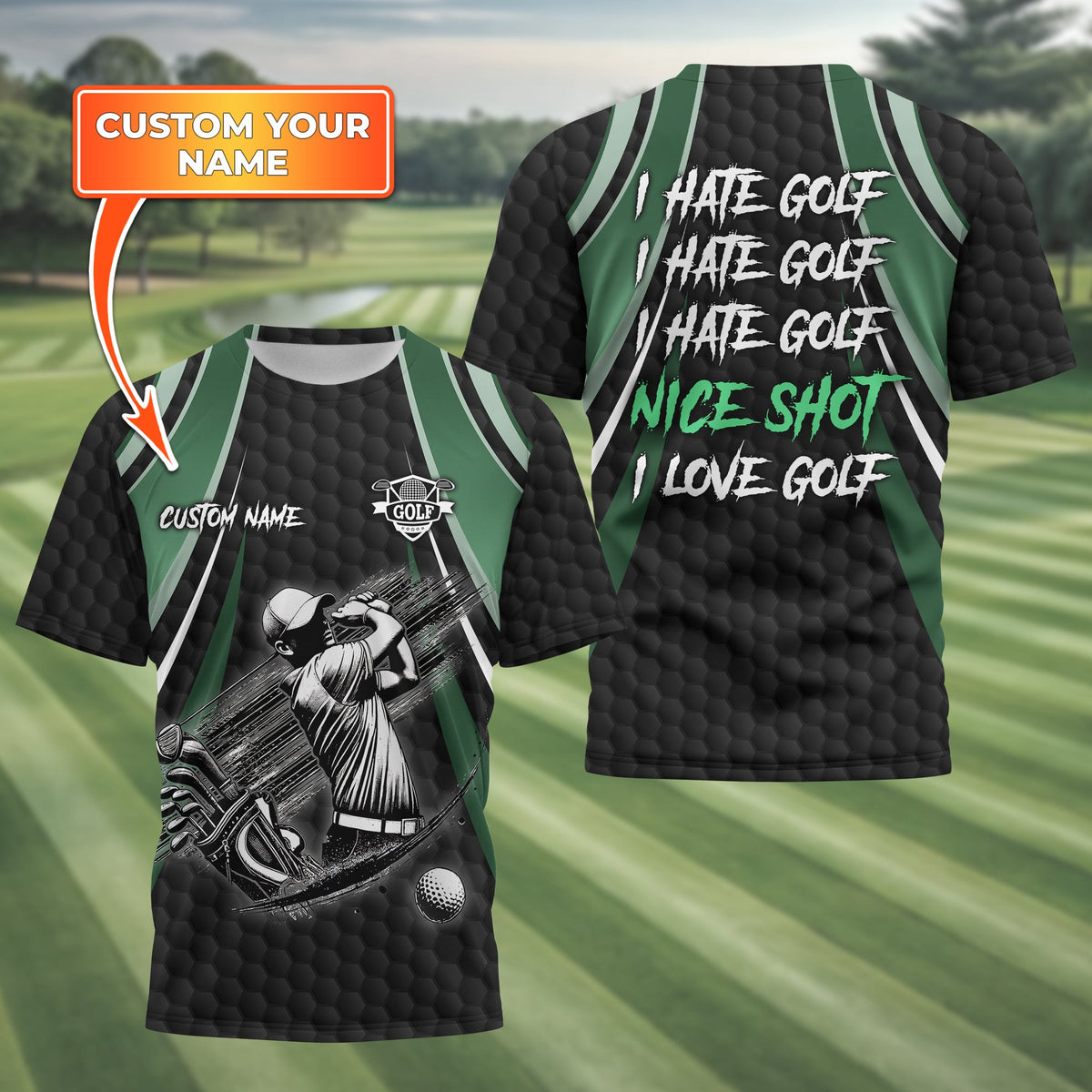 I Hate Golf Custom Men's Golf Polo Shirt, Funny Golf Shirt, Gift For Golfer