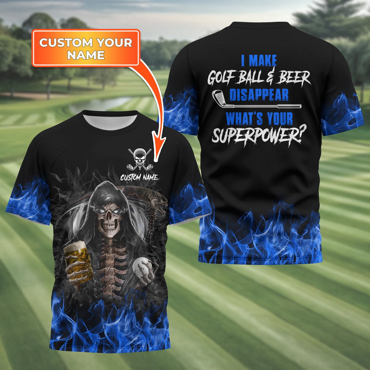 I Make Golf Ball And Beer Disappear Custom Golf Polo Shirt, Skull Golf Shirt, Gift For Golfers