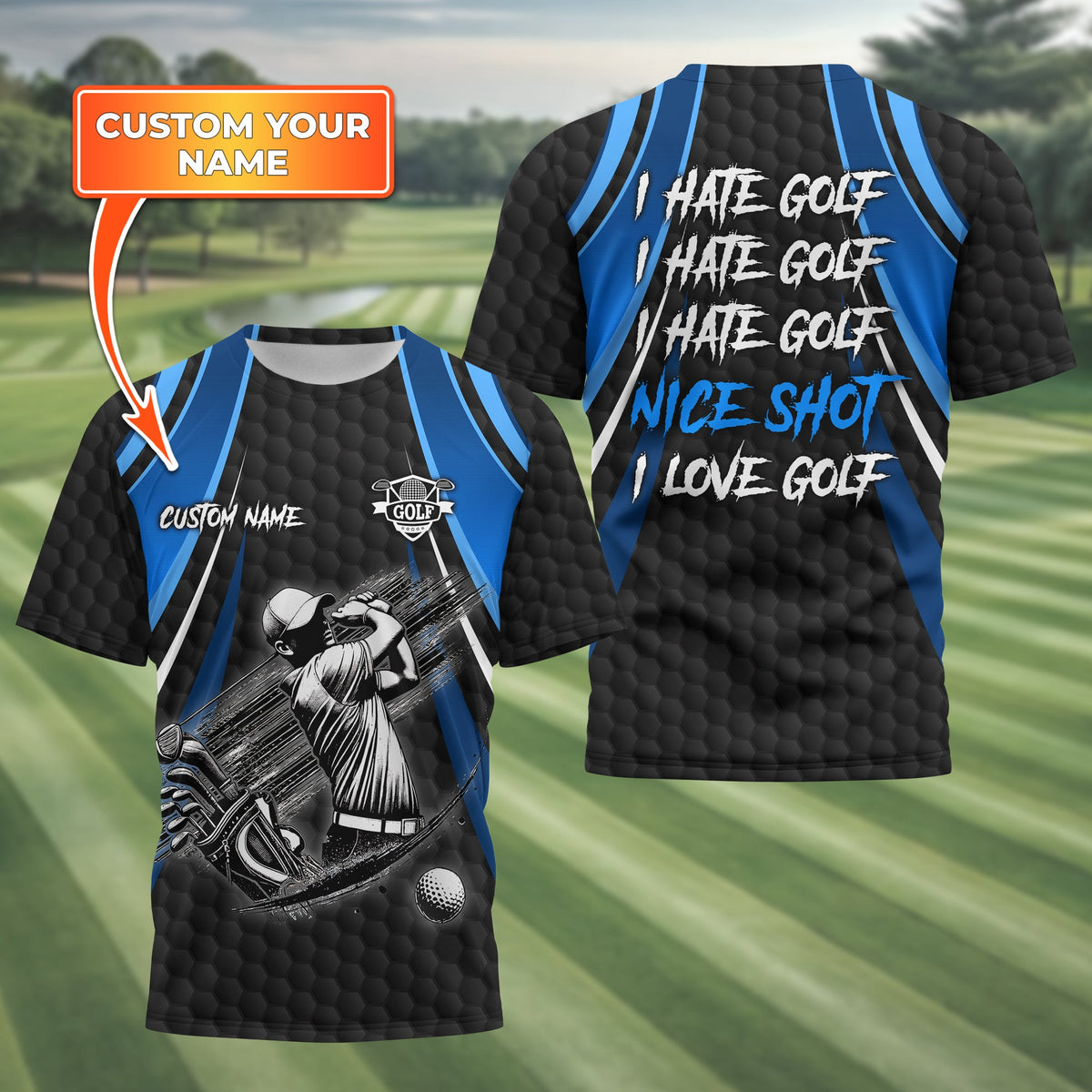 I Hate Golf Custom Men's Golf Polo Shirt, Funny Golf Shirt, Gift For Golfer