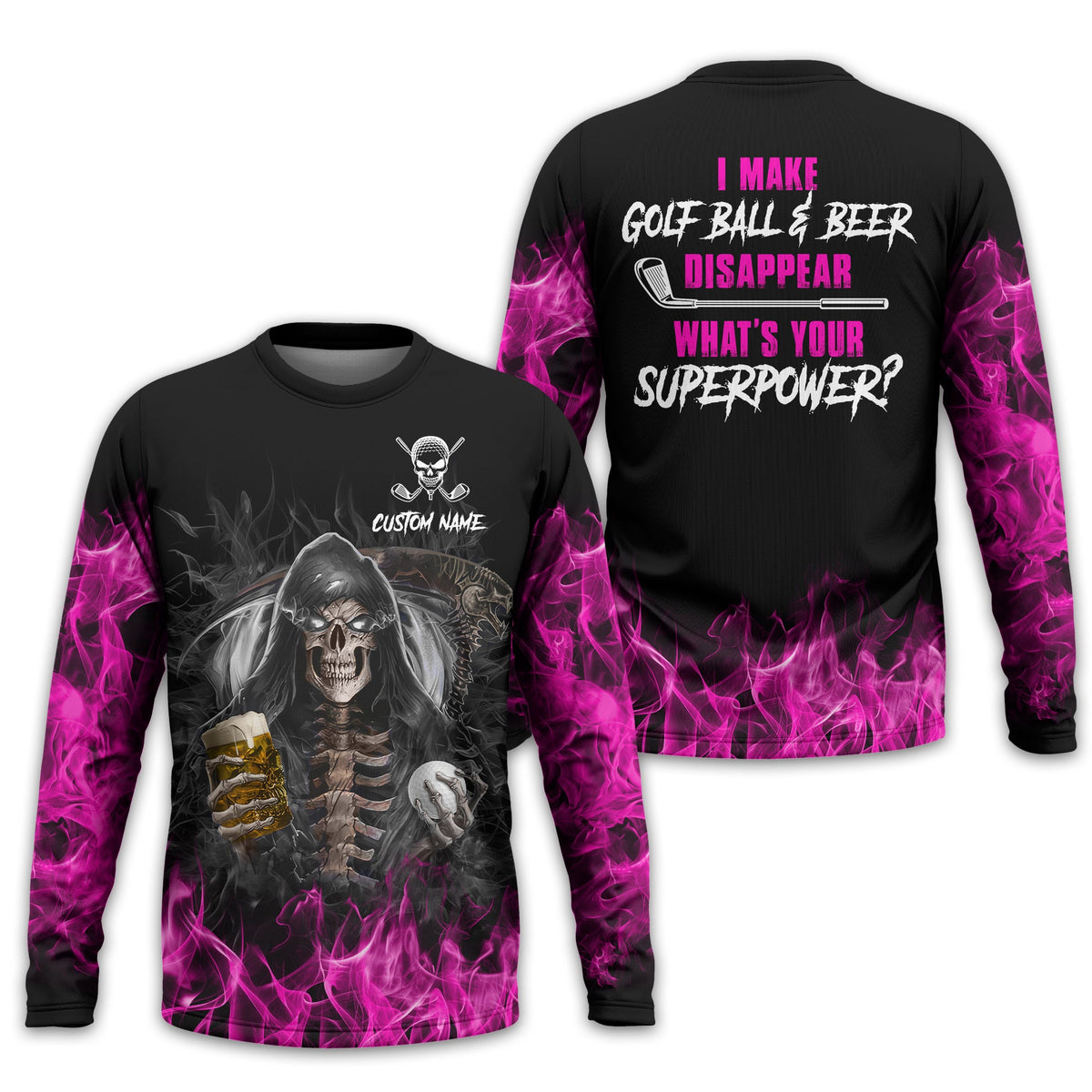I Make Golf Ball And Beer Disappear Custom Golf Polo Shirt, Skull Golf Shirt, Gift For Golfers
