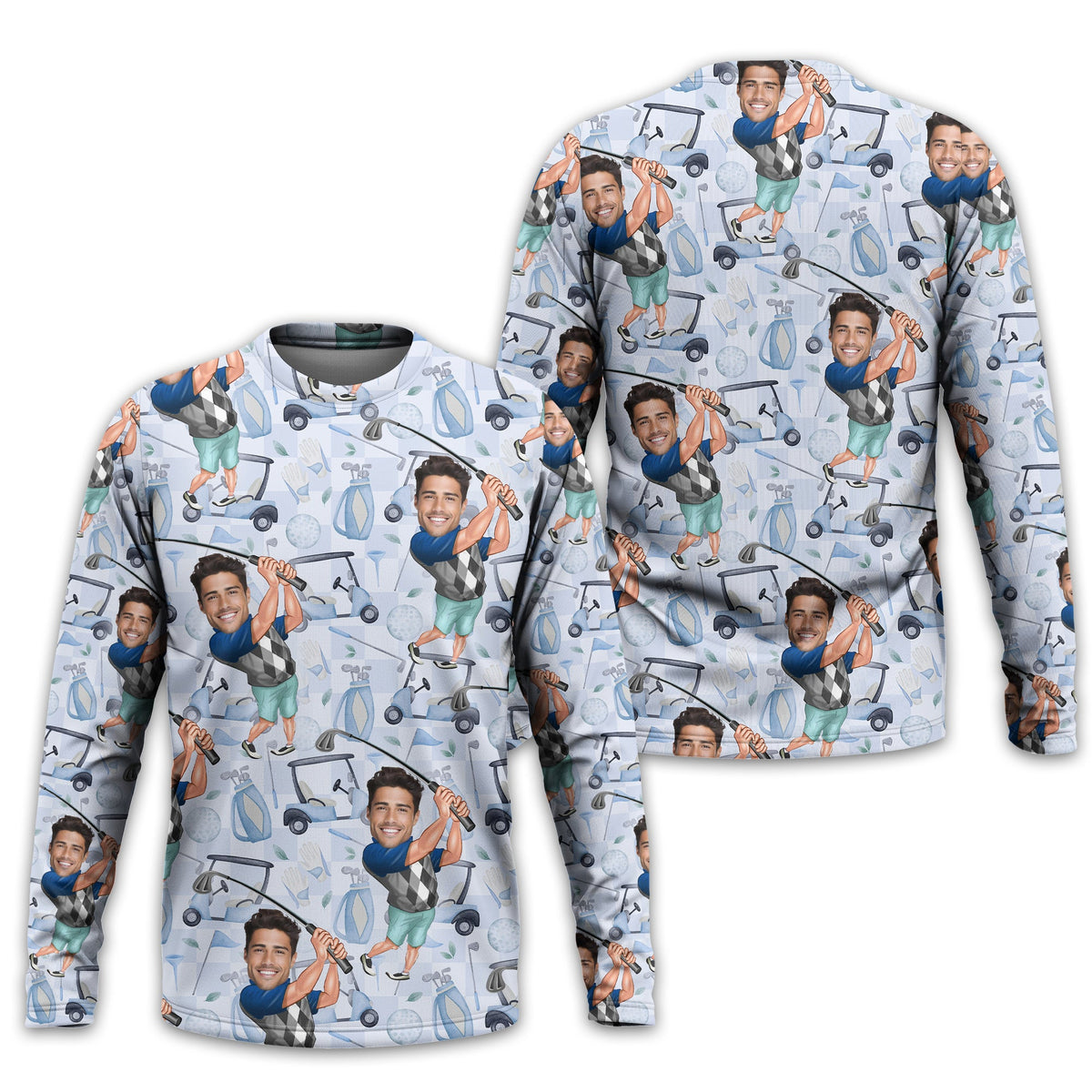Custom Photo Funny Golf Polo Shirts With Faces, Hilarious Golf Shirts For Dad