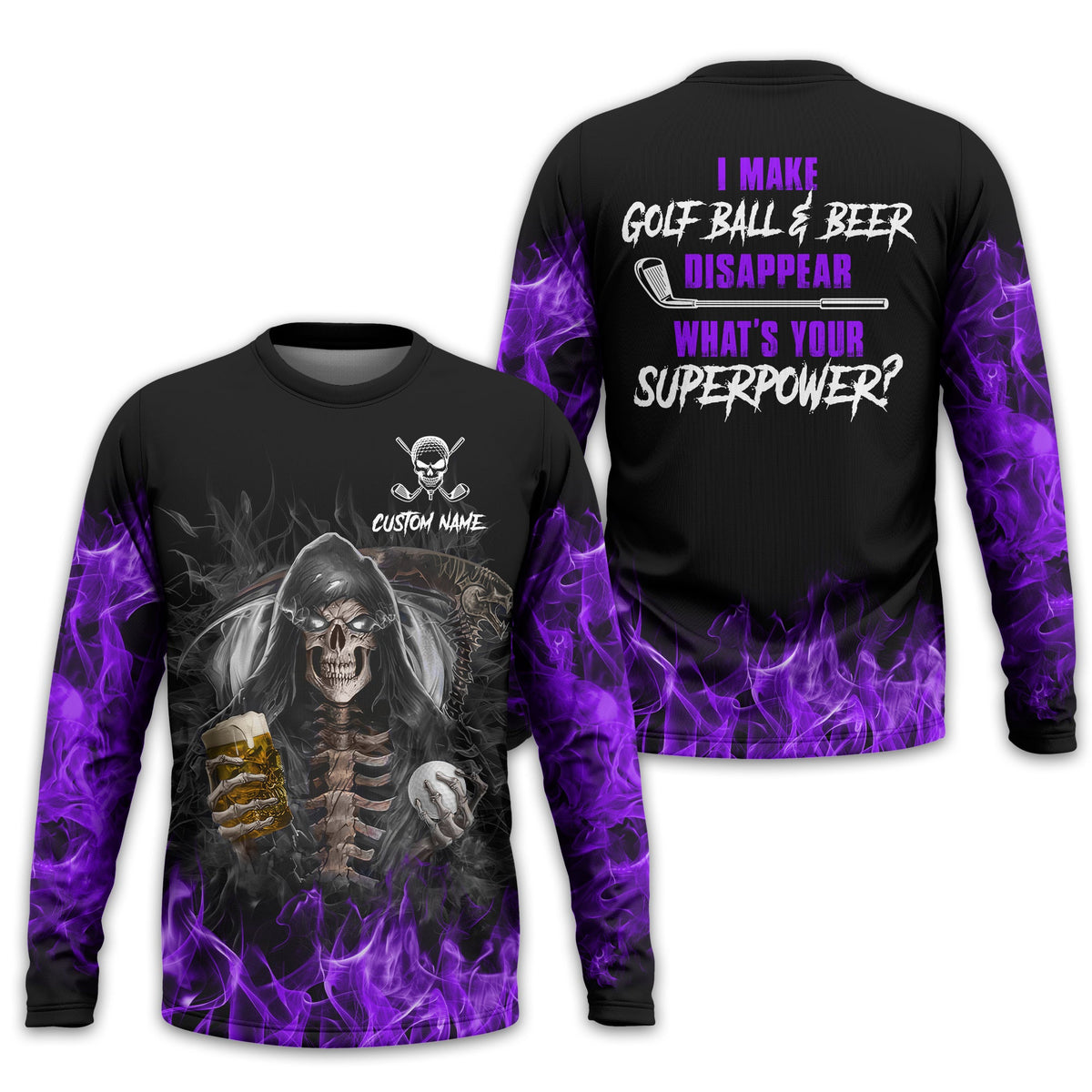 I Make Golf Ball And Beer Disappear Custom Golf Polo Shirt, Skull Golf Shirt, Gift For Golfers