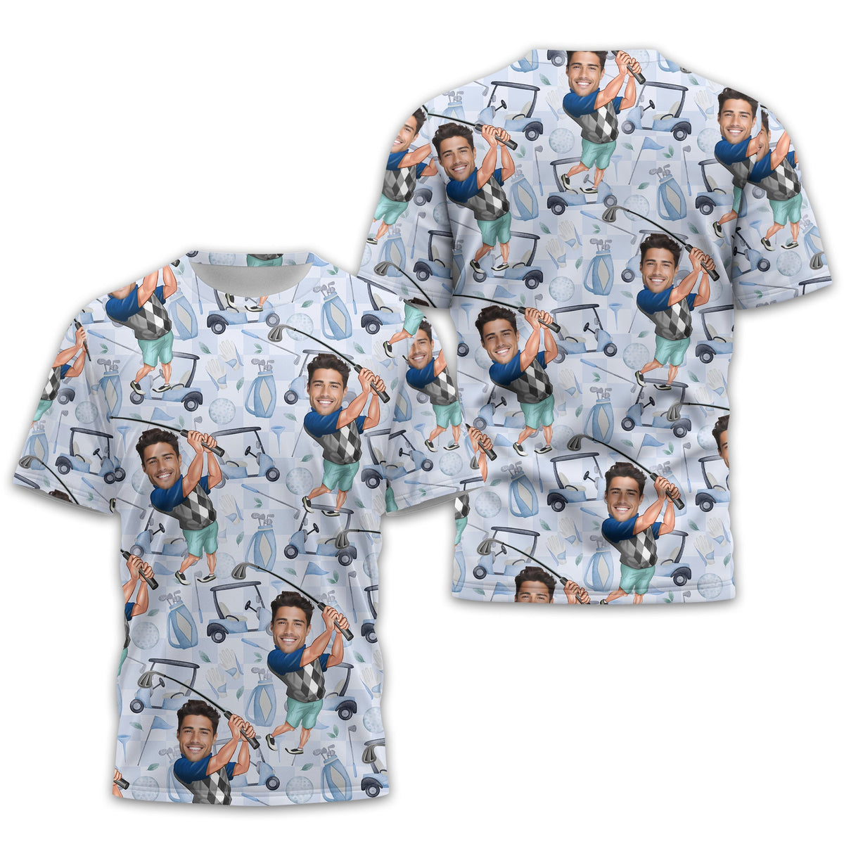 Custom Photo Funny Golf Polo Shirts With Faces, Hilarious Golf Shirts For Dad