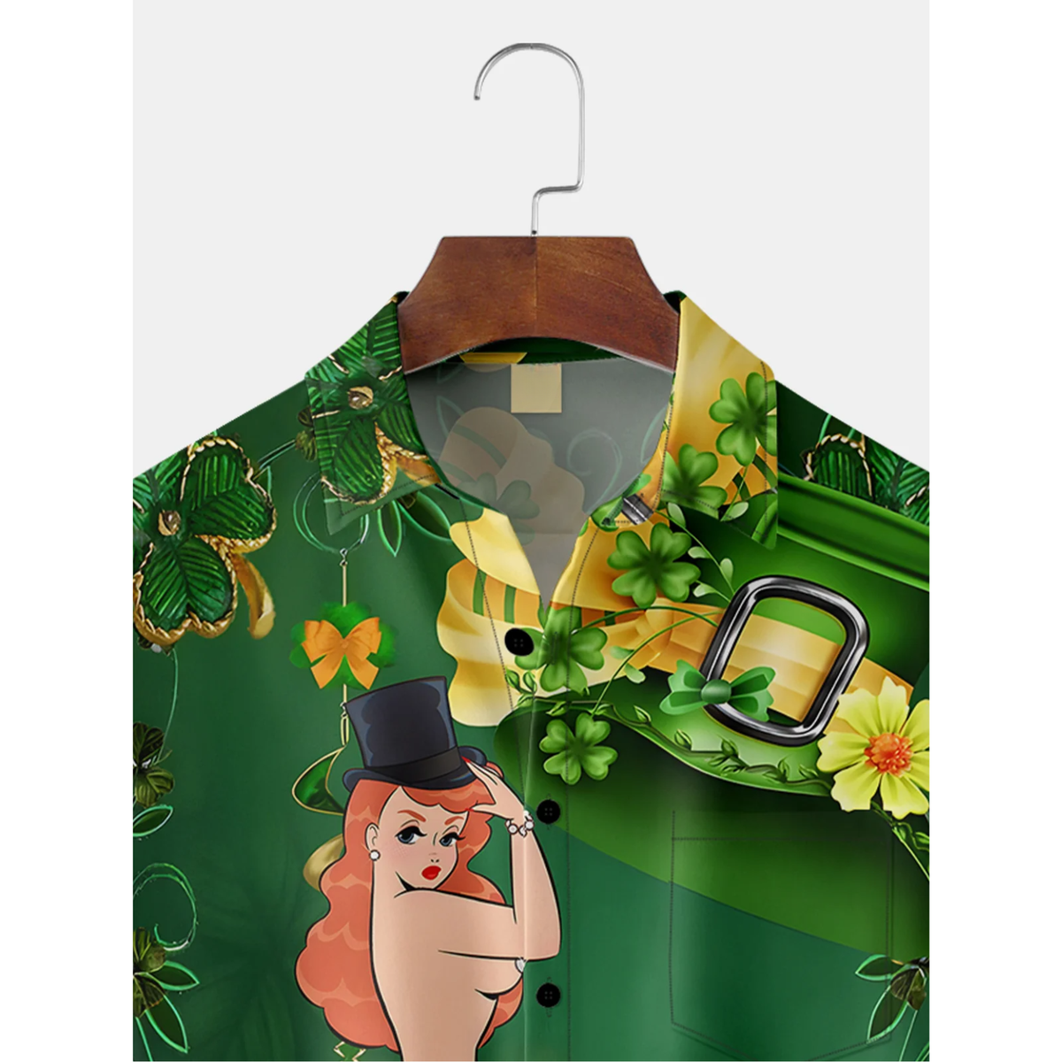 Green St. Patrick'S Day Luck By Alice Meow Hawaiian Golf Shirt, Holiday Hawaiian Shirt, Tropical Vibe Men's Golf Shirt