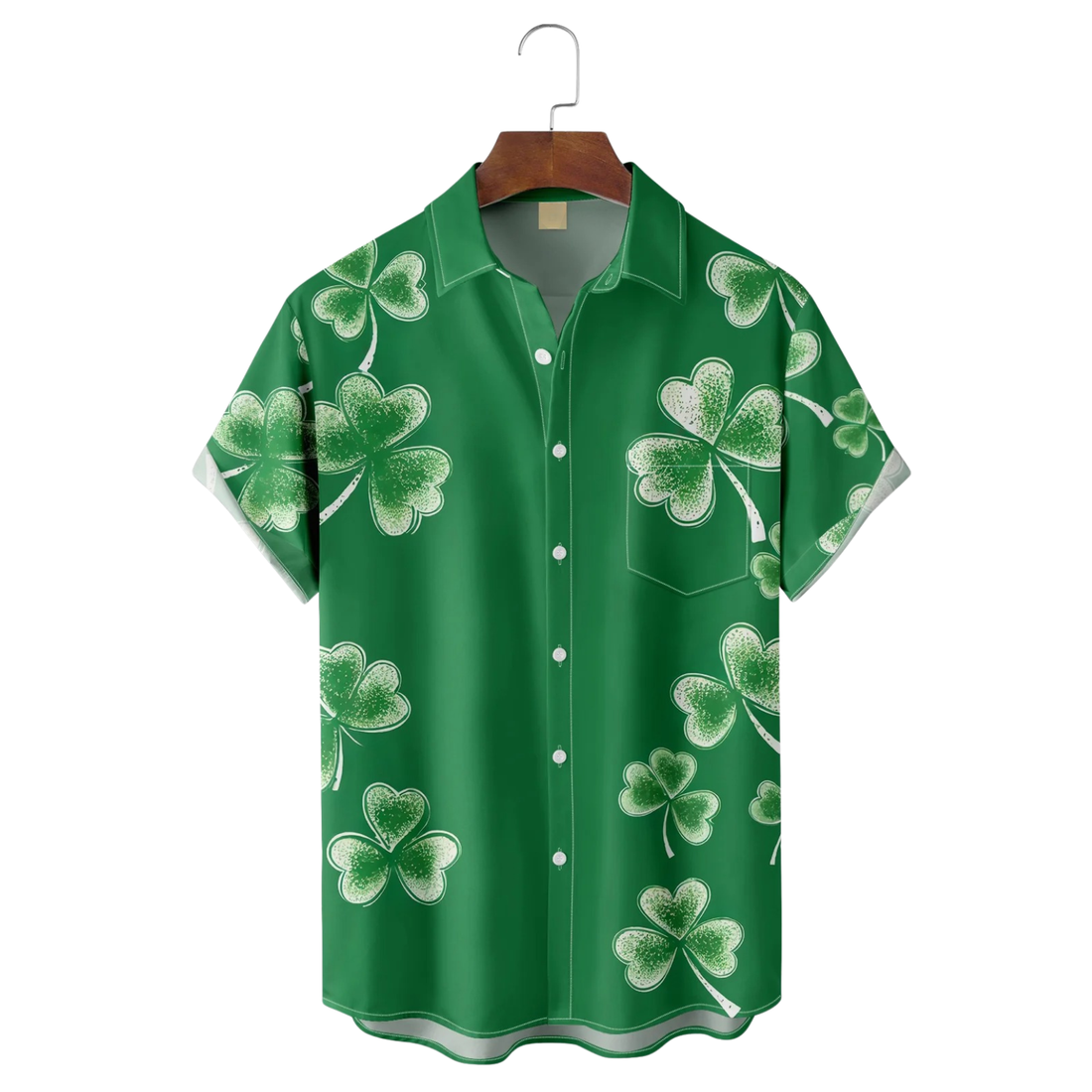 Green And White St. Patrick's Day Shamrock Hawaiian Golf Shirt, Tropical Vibe Men's Golf Shirt