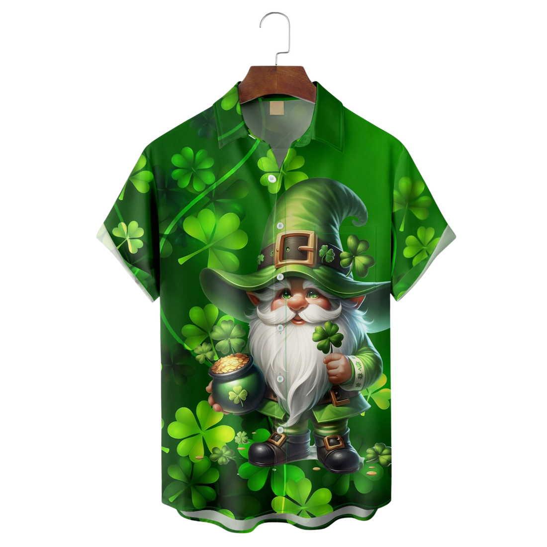 St. Patrick's Day Gnome Shamrock Hawaiian Golf Shirt, Shamrock Golf Shirts, Men's Golf Shirt