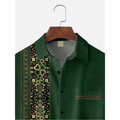 St. Patrick's Day Four Leaf Clover Stripe Green And Gold Hawaiian Golf Shirt,  Men's Golf Shirt