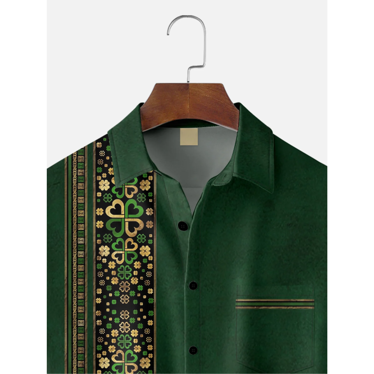 St. Patrick's Day Four Leaf Clover Stripe Green And Gold Hawaiian Golf Shirt,  Men's Golf Shirt