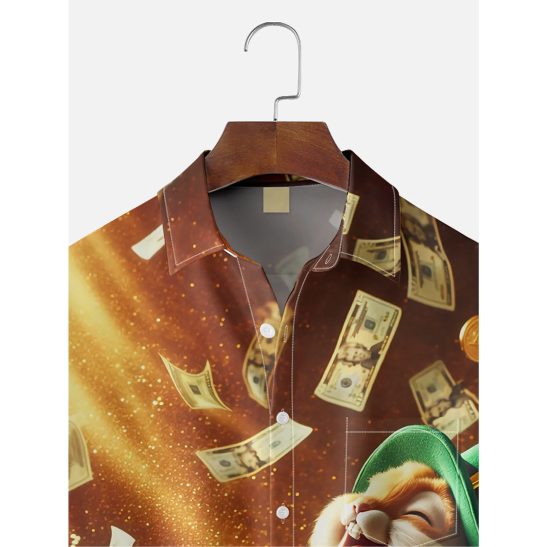 St Patrick‘s Day Shamrock Gold Coins US Dollars Easter Bunny Hawaiian Golf Shirt,  Men's Golf Shirt