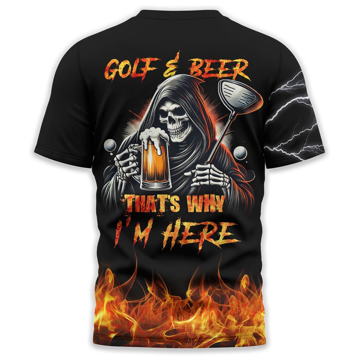 Golf And Beer That's Why I'm Here Custom Skull Golf Polo Shirt, Gift For Golfers, Golf Gift For Men