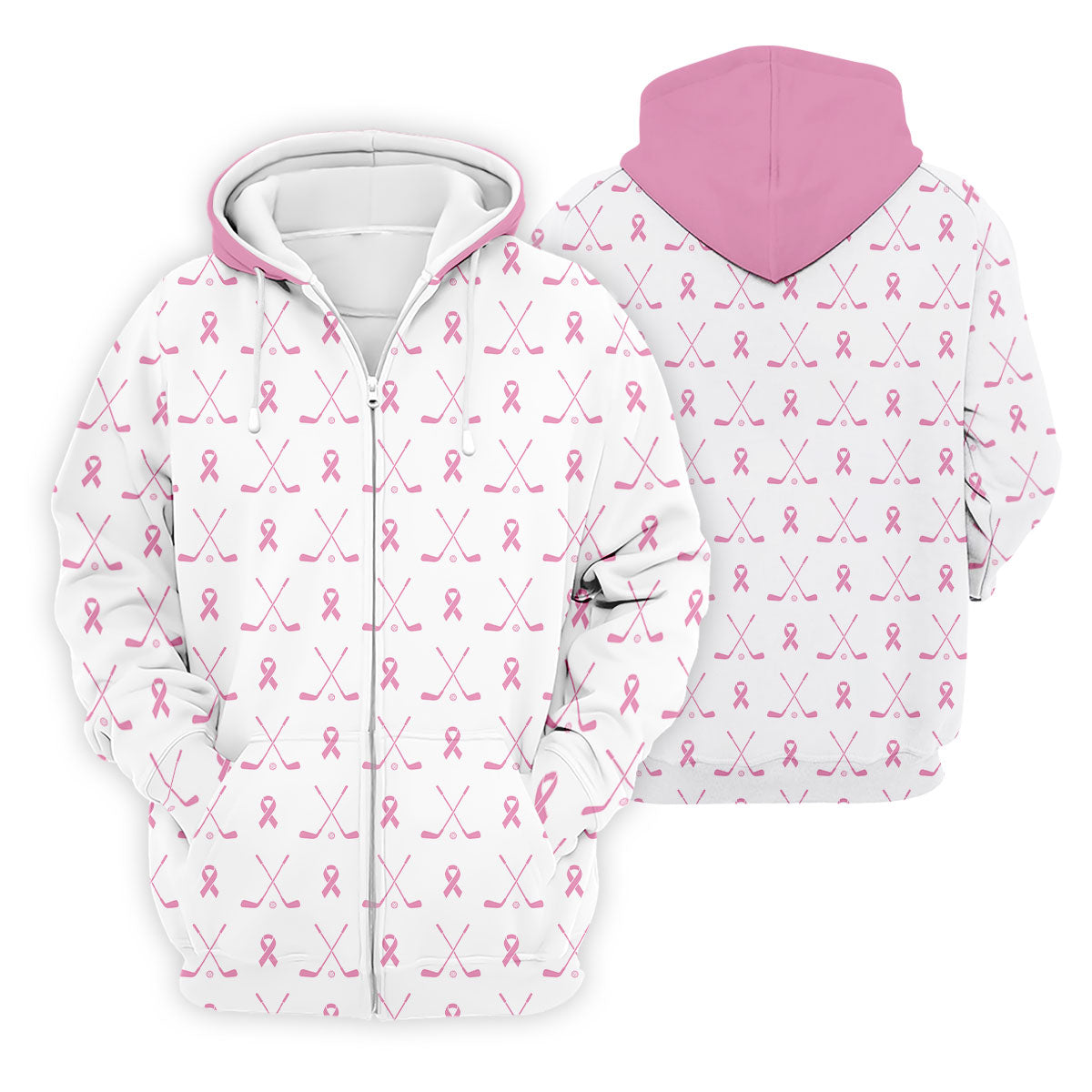 Pink Ribbon Golf Clubs Breast Cancer Polo Shirt, Golf Shirts For Men, Mens Golf Apparel