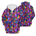Psychedelic Cat Golf Shirt, Colorful Neon Cat Pattern, Polo Shirts For Men