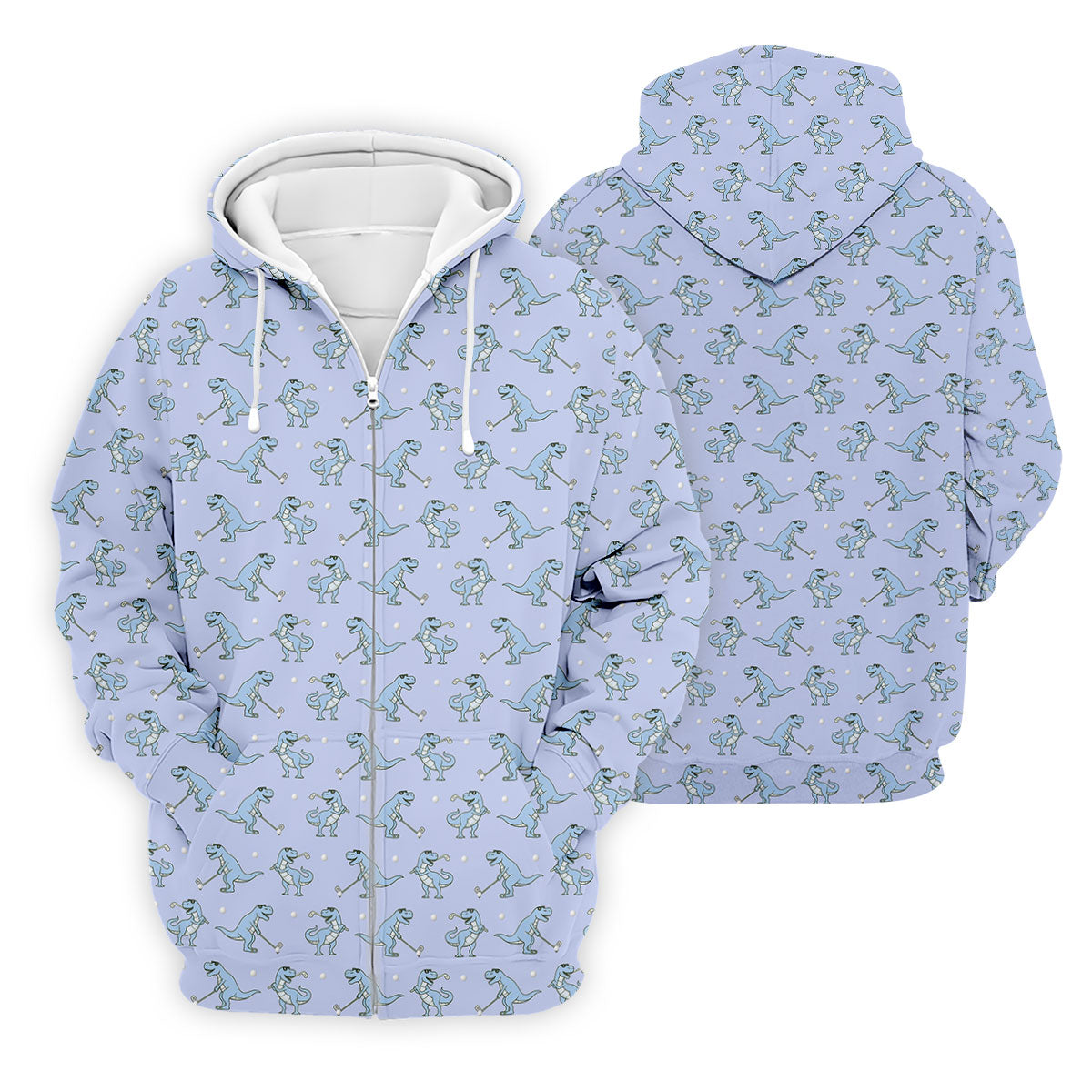 Blue T-Rex Dinosaur Golfer Pattern Golf Polo Shirt, Men's Golf Shirt, Mens Golf Polo