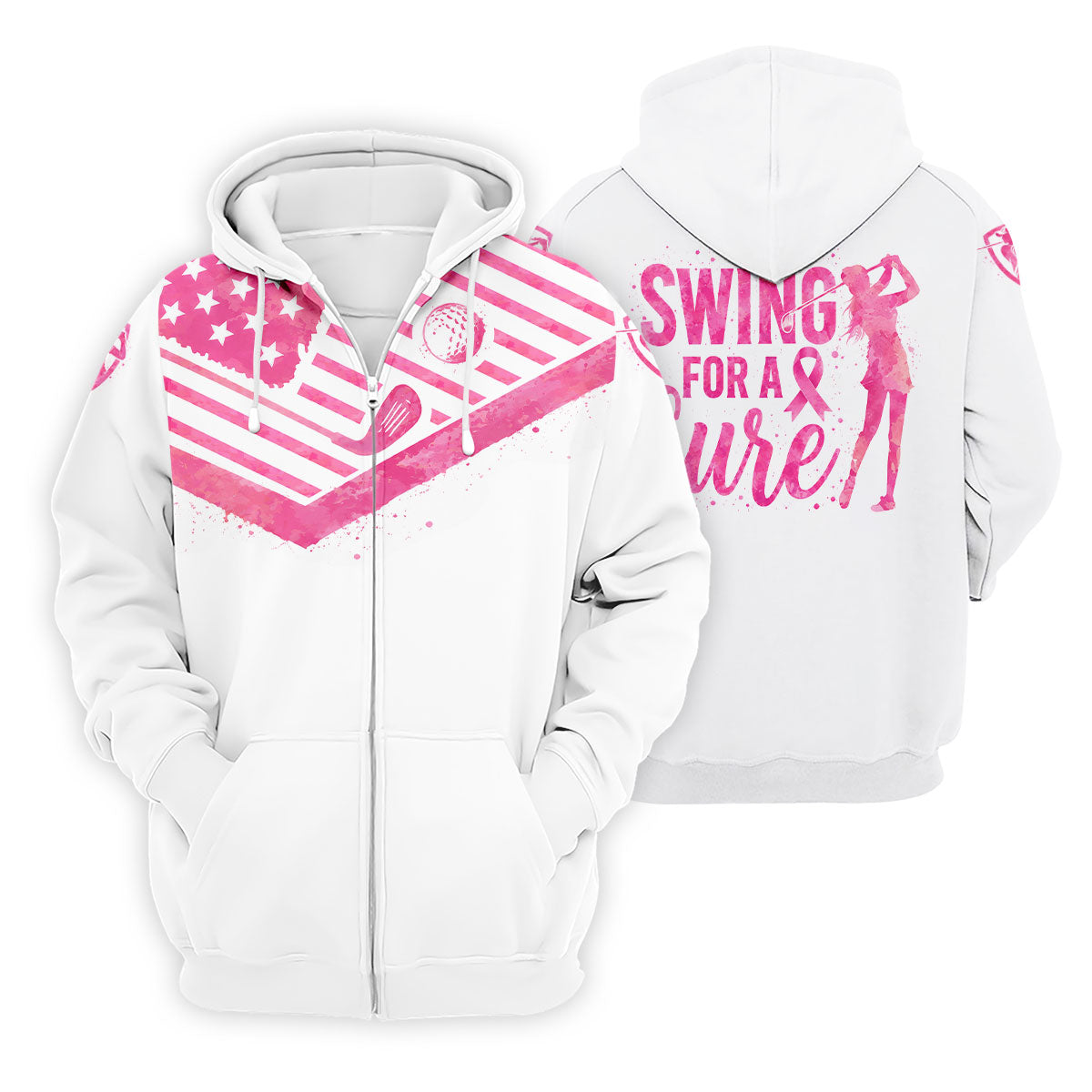 Swing For A Cure Pink Flag Breast Cancer Polo Shirt, Men's Golf Shirt, Printed Golf Shirts
