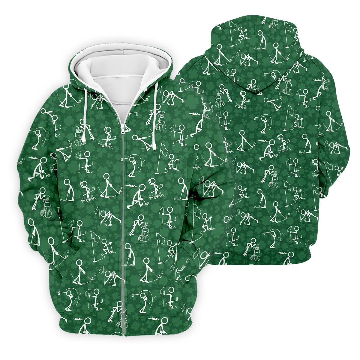 Stick Figure Golf Pose Shamrock Golf Shirt, St Patrick's Day Golf Tops For Men, Polo Shirts For Men