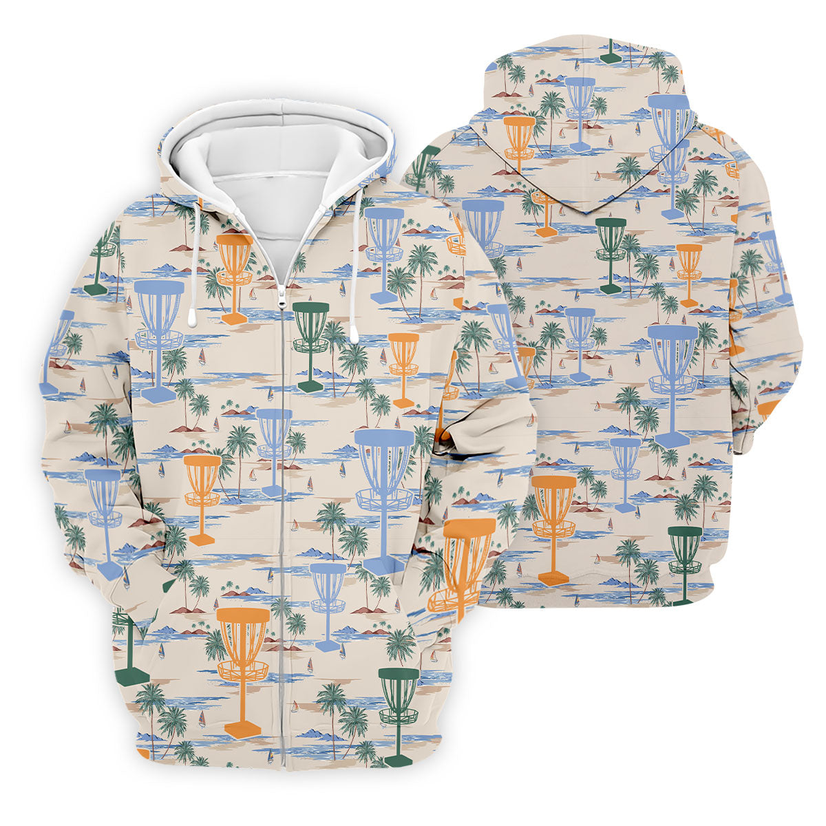 Beach Disc Golf Basket Pattern Polo Shirt, Hawaiian Golf Shirt, Golf Polo Shirts For Men