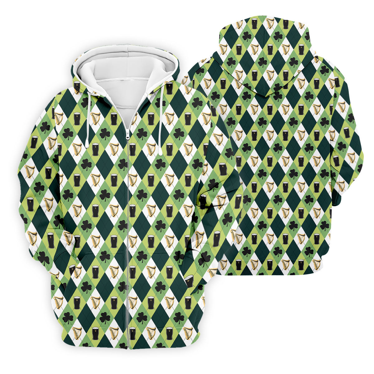 Green And White Argyle Pattern Beer St Patrick's Day Golf Shirt, Golf Tops For Men, Polo For Men