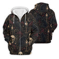 Gothic Raven Black Cat Skull Halloween Polo Shirt, Golf Shirts For Men, Mens Golf Apparel