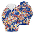 Royal Blue Japanese Floral Pattern Golf Shirt, Mens Golf Apparel, Printed Golf Shirts