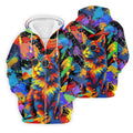 Colorful Cat Sunglasses Paint Splash Golf Shirt, Men's Golf Shirt, Golf Apparel For Men