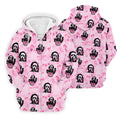 Pink Cute Ghost Caller Heart Pattern Halloween Golf Polo Shirt, Golf Apparel For Men