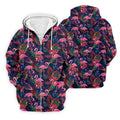Dark Tropical Pink Flamingo Pattern Golf Shirt, Mens Polo Shirts, Hawaiian Golf Shirt, Printed Golf Shirts
