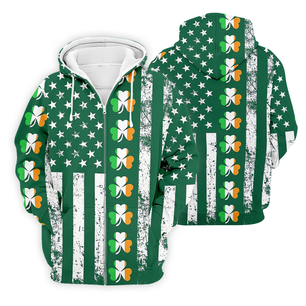 Irish Shamrock Vertical Stripes St Patrick's Day Golf Shirt, Polo Shirts For Men, Golf Shirts For Men