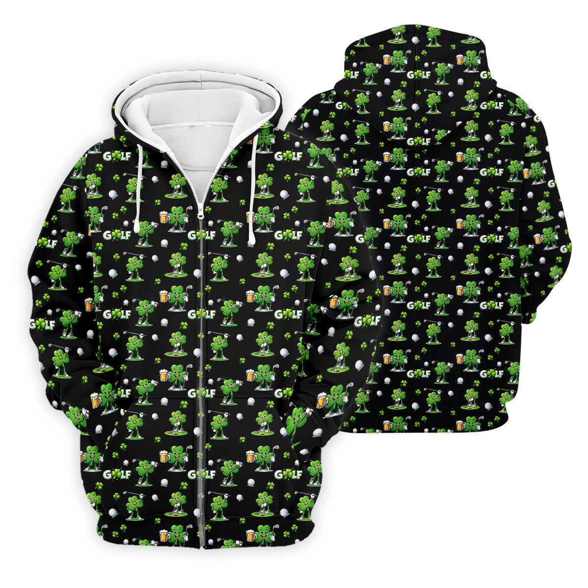 Three Leaf Clover Golf And Beer St Patrick's Day Black Golf Shirt, Fun Golf Shirts For Men, Polo Shirts For Men