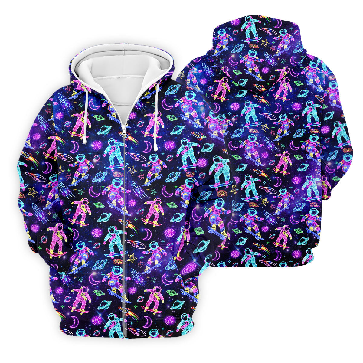 Neon Astronaut Skateboarding Galaxy Polo Shirt, Mens Golf Shirts, Golf Polo Shirts For Men, Printed Golf Shirts