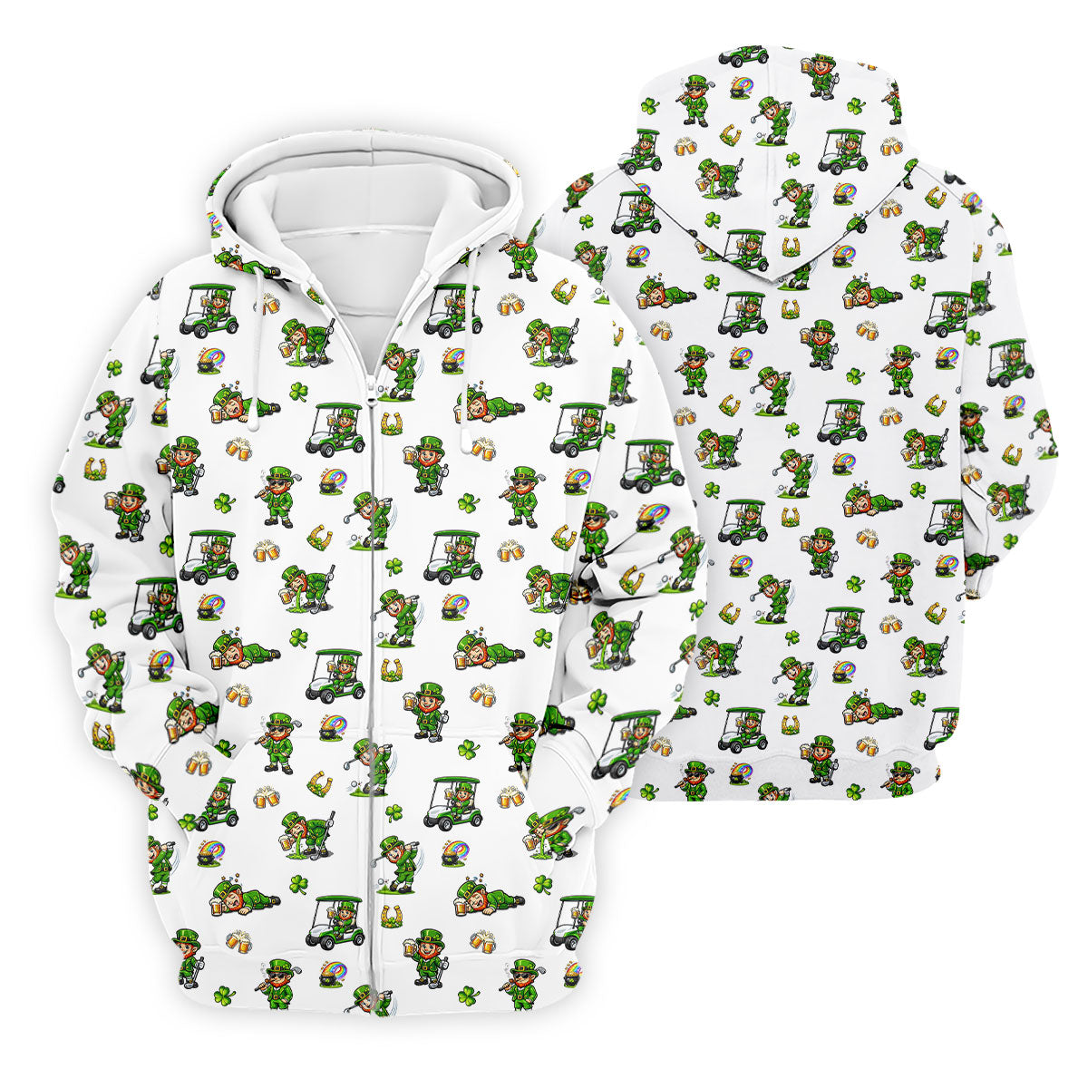 St Patrick's Day Leprechaun Golf And Beer Golf Pose Shamrock Golf Shirt, Golf Shirts For Men