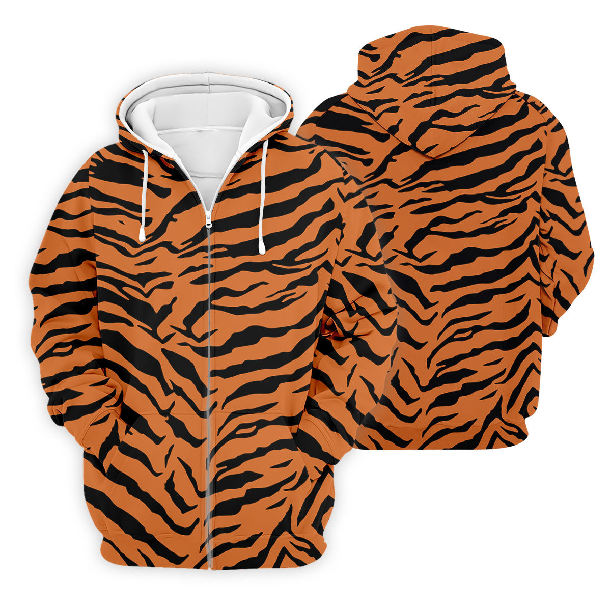 Bold Orange Black Tiger Stripe Animal Print Golf Shirt, Mens Golf Shirts, Golf Apparel For Men