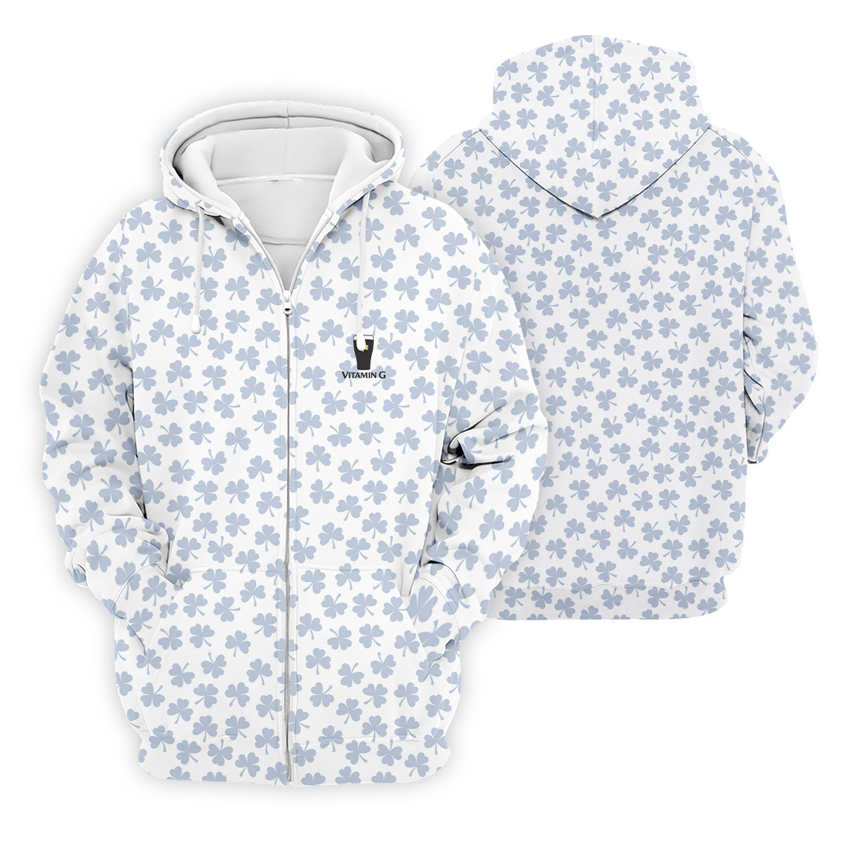 Vitamin G Shamrock Pattern Golf And Beer White Golf Shirt, St Patrick's Day Golf Shirt, Polo Shirts For Men