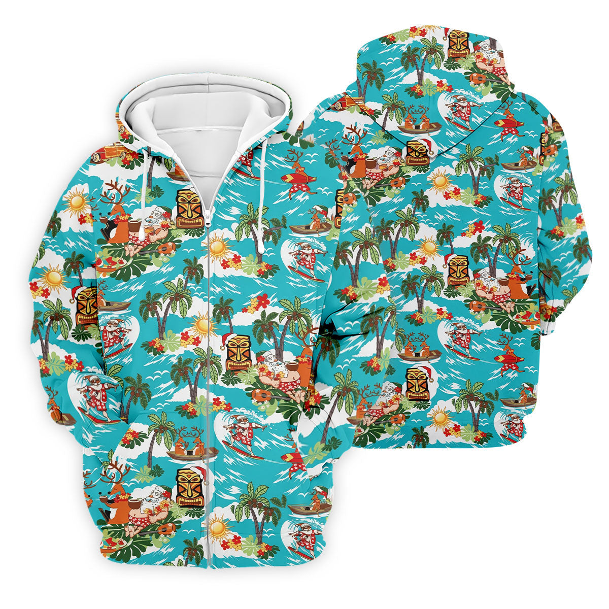 Men's Funny Surfing Santa Hawaiian Golf Shirt, Christmas Golf Shirt, Fun Golf Polo For Men
