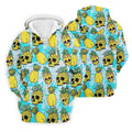 Tropical Pineapple Skull Pattern Golf Shirt, Mens Golf Shirts, Hawaiian Golf Shirt, Golf Apparel For Men