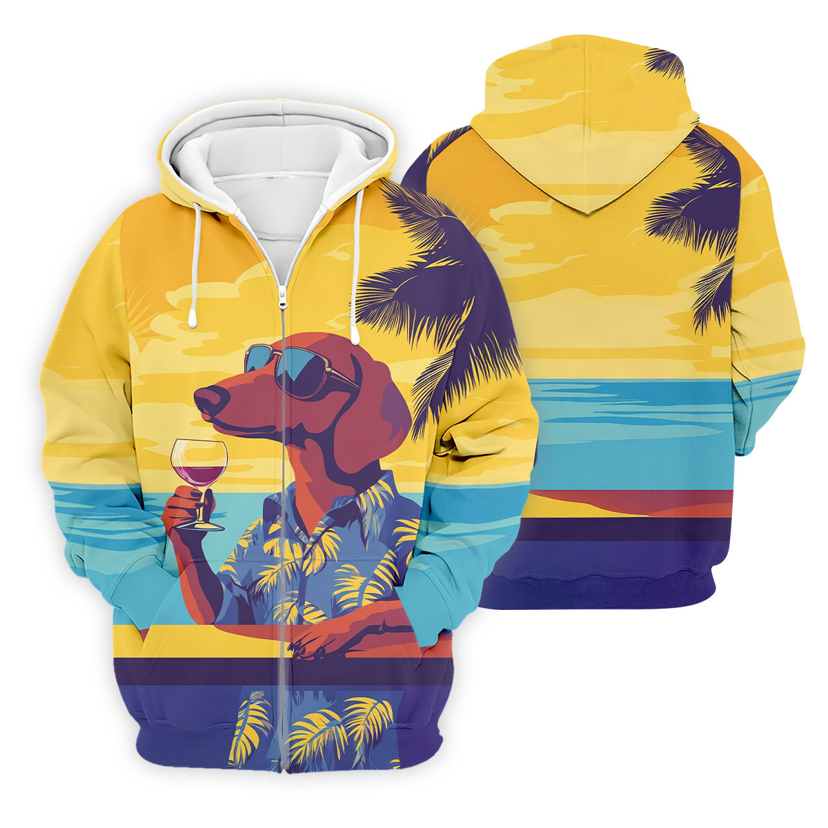 Funny Dachshund Beach Men's Polo Shirt, Hawaiian Golf Polo, Cool Golf Gifts, Unique Gift For Golfer