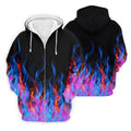 Black Blue Flame Fire Pattern Golf Shirt, Men's Golf Shirt, Mens Polo Shirts, Printed Golf Shirts