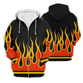 Black Orange Yellow Flame Sleeve Golf Shirt, Mens Golf Polo, Printed Golf Shirts